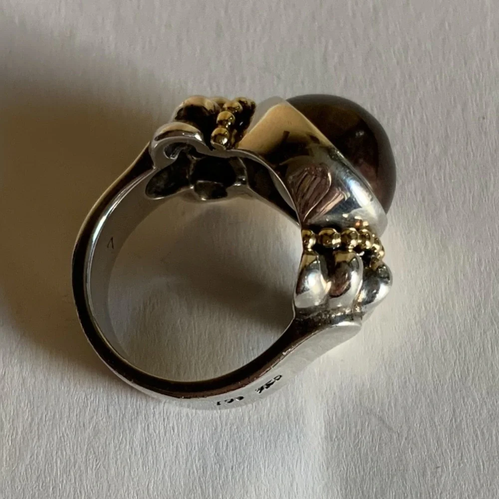 LAGOS SS and 18K gold caviar black mobe ring